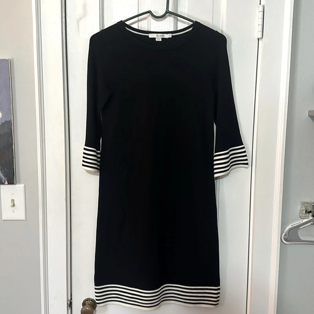 Boden | Black knit dress with white trim on bottom and sleeves. US size 4 - Picture 1 of 3